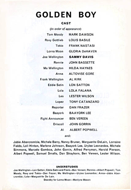 Golden Boy theatre programme and cast list starring Sammy Davis Jnr